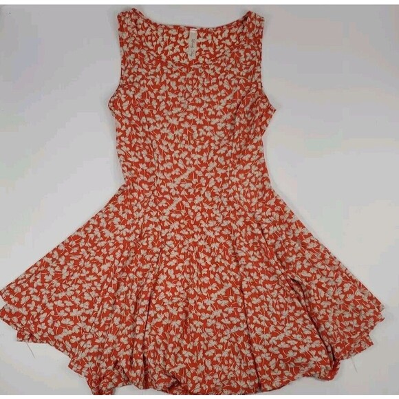Lovley Day Dress Fit And Flare Orange Floral Rayon  Boho Chic Cottage Core‎ - Picture 2 of 8